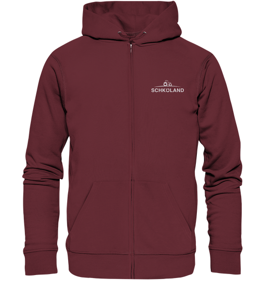 Zipper Trainingsjacke mit Kapuze, mit weißem Schköland Logo Stick, verschiedene Farben - Organic Zipper (Stick)